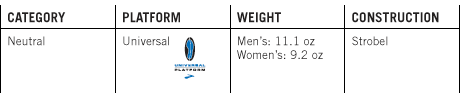 Category - Neutral, Platform - Universal, Weight - Men&acute;s 11.1 oz, Women&acute;s 9.2 oz, Contruction - Strobel